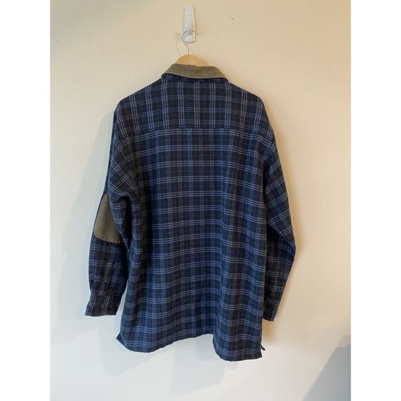 Firethorn VINTAGE Silver Shirt Mens XL Blue Plaid Leather Elbow Patches & Collar - Picture 2 of 11